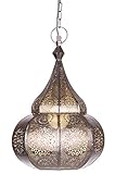 Orientalische Lampe Pendelleuchte Silber Ilham 40cm E27 Lampenfassung | Marokkanische Design Hängeleuchte Leuchte aus Marokko | Orient Lampen für Wohnzimmer Küche oder Hängend über den E