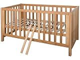 fornera f27 Massivholz Babybett / Kleinkindbett, Massivholz Kinder Bett für Jungen und Mädchen, mit hochwertigen Rollrost, Höhenverstellbar mit Schlupfsprossen, 70x140 cm (geölt (Bio Öl), 140 x 70 cm)