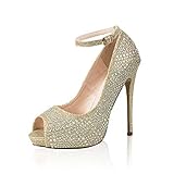 JSUN7 Damen Fashion Chunky High Heel Sandalen Pumps Schuhe, Gold (Gold / Glitzer), 37 EU