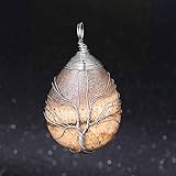 Steinkette Für Frauen Männer,Elegante Naturstein Granit Porphyr Kristall Regentropfen Anhänger Baum Des Lebens Kupferdraht Wicklungskette Vintage Yoga Energiebilanz Amulett Schmuck Geschenk, S