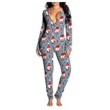 Jumpsuits für Damen Mode, Overall Schlafanzug Erwachsene Mit Po Klappe, Lippen Drucken Bodysuit Butt Button Back Flap Kuschelig Jumpsuit Pyjama, Reizvoller Onesie Einteiler Schlafanzug Hausanzug