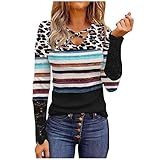 Overdose Damen Tops Fashion Lange Ärmel Sweatshirts Blusen Casual Tunika Loose T-Shirts Streifen Rundhals Pullover Tshirt Ob