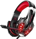 Gaming Kopfhörer für Xbox One, PS4, PC, Smartphone, Laptops, Mac,Tablet, Stereo Bass Surround, Headset mit Mikrofon, LED L