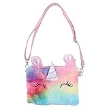 VALICLUD Plüsch Cartoon Kleine Umhängetasche Cartoon Einhorn Regenbogen Handy Geldbörse Verstellbare Umhängetasche für Kinder Mädchen B