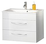 FACKELMANN Waschtischunterschrank SCENO/Badschrank mit Soft-Close-System/Maße (B x H x T): ca. 80 x 65,5 x 50 cm/hochwertiger Schrank fürs Bad mit 2 Schubladen/Korpus: Weiß/Front: Weiß