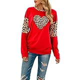 Herbst Und Winter Casual Fashion Damen Rundhals Stitching Leopard Print Love Langarm T-Shirt Lose Absicherung DüNnes Bottoming Shirt Top D