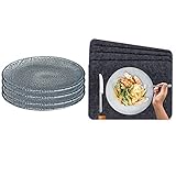 Miqio Broste Copenhagen 'Nordic Sea' Mittagsteller ø 26cm mit passendem Design Tischset aus Filz – 4er Set Dunkelg