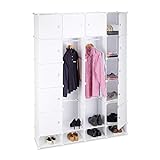 Relaxdays Kleiderschrank Stecksystem multifunktional, 18 Fächer, großer Kunststoff Garderobenschrank 145 x 200 cm, weiß