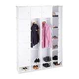 Relaxdays Kleiderschrank Stecksystem multifunktional, 18 Fächer, großer Kunststoff Garderobenschrank 145 x 200 cm, weiß