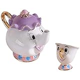 SXLCKJ Beauty and The Best Tee Mrs. Potts Teapot and Mug Chipskulptur Keramik Teeset Figur,Weiß (Weiß(Teesets)