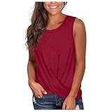 Geknittertes Einfarbiges T-Shirt mit Rundhalsausschnitt Damen Sexy Unregelmäßige Tanktop Blusen Oberteile Hemd Arbeit Casual Schickes Elegantes Vintage Top