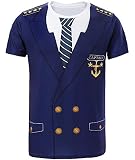 COSAVOROCK Herren Kapitän Kostüm T-Shirts (XL, Blau)