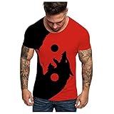 Yowablo Herren T-Shirt O-Ausschnitt Kurzarmshirt Casual Streetwear T-Shirts Männer Mode Frühling Druck Kurzarm Tops Blusen (3XL,Rot)