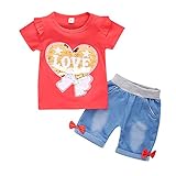 Briskorry Baby Kleidung Set Baby Kleinkind Kinder Mädchen Sommerkleidung Kleidung Kurzarm Liebe Pailletten T-Shirt Tops + Shorts Bekleidungssets Sommer 2Pcs Lässige Outfits Outfits 0-4 J
