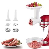 Fleischwolf Aufsatz für KitchenAid Küchenmaschinen, Fleischwolf Zubehör mit Mahlscheibe Wurstfüllhörner, Optionales Zubehör für KitchenAid Standmixer, COFUN Fleischwolf-Aufsatz (Weiß)