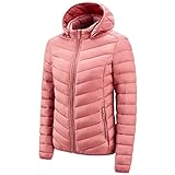 Lomelomme Damen Steppjacke Einfarbig - Günstige Schwarze Steppmantel Winddicht Daunenmantel Gefüttert Winterjacke Mit Kapuze Faltbar Regenjacke Dicke Jacke Herbst Winter Warm Sportjacke Daunenjack