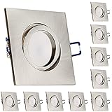 10er LED Einbaustrahler Set extra flach in edelstahl/silber gebürstet mit 5W Leuchtmittel von LEDANDO - 4000K neutralweiß - 120° Abstrahlwinkel - 35W Ersatz - eckig