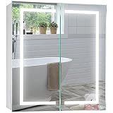 Mood LED beleuchteter Badezimmer Spiegelschrank mit Antibeschlag-Pad, Steckdose, Sensor-Schalter und LED-Lichter, TÜV geprüft, Carina 70cm x 65cm x15cm (HxBxT)