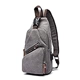 DaMiRa New Sling Bag Men Chest Pack with USB Crossbody Bag One Strap Backpack Messenger Bag for Travel Cycling Camping Hiking Waterproof Canvas Gray