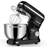 Küchenmaschine, Knetmaschine zum Backen, 1500 W 10 Geschwindigkeit elektrischer Kuchenmixer mit 4.5L Schüssel, Rührbesen, Haken, Schneebesen, Eiertrenner… (Schwarz)