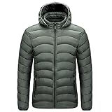 Winterjacke Herren Winter Leichte Packbar Kapuze Daunenjacke Lightweight Casual Warm Puffer Down Hooded Jacke Winddichter Wasserdicht Übergangsjacke Steppjacke mit Kapuze(Armeegrün,XXXXL)