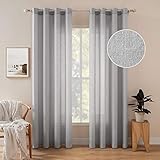 MIULEE 2er Set Voile Vorhang Sheer Leinenvorhang mit Ösen Transparente Unregelmäßige Textur Gardine Ösenschal Fensterschal Lichtdurchlässig für Schlafzimmer 225 x 140cm (H x B) Hellg