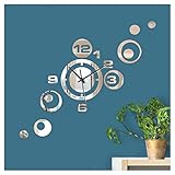 Wandaro Wanddeko Moderne Uhr mit Spiegel I (BxH) 46 x 40 cm I Design Dekouhr Uhrwerk 3D Aufkleber Selbstklebende Wanduhr Wandaufkleber Wandtattoo W3485