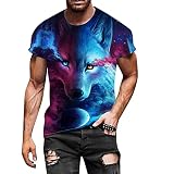 T-Shirt für Herren, Rundhalsausschnitt, verrückte Farben, Motiv: Wolf, Katze, Reh, buntes Palmenmuster, lässig, Vitalität, Sport, Mode, Casual Gr. 6XL/7XL, b