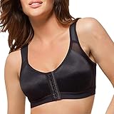 NINGSANJIN Damen Komfort Postoperativer BH Vorderverschluss Racerback Yoga Sport BHS Starker Halt Push Up Wohlfühl-BH ohne Gepolstert Bügel (Schwarz, M)