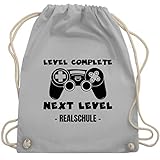 Shirtracer Schulkind Einschulung und Schulanfang - Next Level Realschule schwarz - Unisize - Hellgrau - Level complete Grundschule - WM110 - Turnbeutel und Stoffbeutel aus Baumw