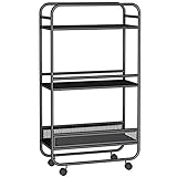 WUZMING 3 Ebenen Servierwagen Beweglich Bodenständig Metall Aufbewahrungsregal Auf Rädern Lücke Organizer-Rack Benutzt Für Küche Büro Bad (Color : Black, Size : 50x21x105cm)