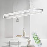 100cm LED Büro Pendelleuchten Modern Ring Design Kronleuchter Dimmbar mit Fernbedienung Acryl Lampenschirm Hängeleuchte Minimalismus Dekoration Pendellampe für Büro Schlafzimmer Esstisch (Weiß)