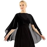 TiaoBug Damen Chiffon Stola Schal Poncho Vorne Kurz Hintern Lang Umhang Cape asymmetrisches Oberteil über festliche Kleider Brautkleid Accessoire Schwarz Einheitsgröß