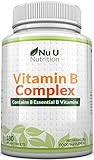 Vitamin B-Komplex - alle 8 B-Vitamine in einer Tablette - Vitamine B1, B2, B3, B5, B6, B12, D-Biotin & Folsäure - 6-Monats-Versorgung - 180 Tabletten - Nahrungsergänzungsmittel von Nu U N