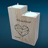 Personalisierter Teelichthalter mit Gravur, Holz Deko, Geschenkset für Namenstag Jubiläum uvm, Kerzenständer aus H