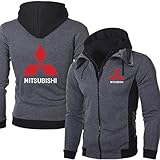 Woakzhe Herren Doppelreißverschluss Jacke Mits-u_bishi Winddicht Fleece Hoodies Lässiger Klassiker Sportbekleidung (XS,Dark Gray)