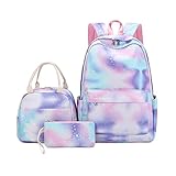 Mjwlgs Federmäppchen 3 Teile/Satz Nylon Schule Rucksack mit Mittagsbeutel Bleistiftkoffer Für Mädchen wasserdichte Sternenhimmel Gedruckt Reisetasche Rucksäcke (Color : Pink-7)