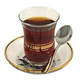 Topkapi - 18-TLG Türkisches Tee-Set Leyla-Sultan mit Golddekor, 6 Teegläser, 6 Untersetzer, 6 Teelöffel, Transparent mit Golddekor, 18-teilig