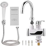 Monland Waschbecken Wasserhahn mit Abnehmbarer Dusche Elektrokopf und Instant Hot Water Cold LED mit Temperaturanzeige EU-Steck