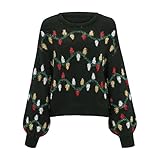 Weihnachten Christmas Sweater Pullover Damen Weihnachtspullover Xmas Einhorn Rudolph Rentier Strickpullover Weihnachtsparty Oberteile Elegant Oversize Rundhals Rentiermuster Lustig Christmas Sw