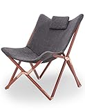 Suhu Klappstuhl Camping Stuhl Lounge Sessel Modern Design Retro Stühle Liegestuhl Klappbar Gartenliege Auflagen Hochlehner TV Relaxliege Mit Holzrahmen Stoff Für Balkon (Dunkel Grau)