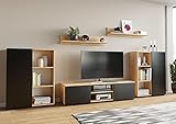 MATKAM Wohnzimmermöbel-Set Herkules, 5-teilig, 1 x TV-Kommode H35 x B150 x T40 cm, 2 x Wohnzimmerkommode H100 x B80 x T30cm, 2 x Hängeregale H20 x B100 x T20 cm (Artisan Eiche-Schwarz)