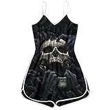 iHENGH Pyjama-Pyjama-Overall mit Halloween-Kürbis-Schädel-Print für Damen(Schwarz-1, L)