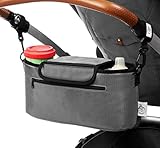 BiMAX Kinderwagen Organizer inkl. Schulterband, Isoliertasche und Befestigungshaken I Kinderwagentasche I Pram, Buggy Organizer (Grau)