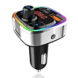 Auto FM Transmitter Bluetooth 5.0, drahtloser Bluetooth Autoradio Adapter Freisprech Kit mit QC3.0 & 5V/2.4A USB Autoladegerät, Farbbeleuchtung, MP3 Musik Player Unterstützung TF Karte/USB fü