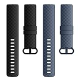 WASPO für Charge 3 Armband & Charge 4 Armband, Silikon Ersatzarmband Kompatibel mit Charge 3/ Charge 4 (Schwarz+Blaugrau, L)