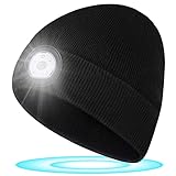 otutun Strickmütze mit Licht,Unisex-Winterwärmer-Strickkappe Wiederaufladbar LED Mütze Kappe Waschbare Hands Free Scheinwerfer Cap Beleuchtete Mütze für Männer und Frauen Fischen, Laufen, R