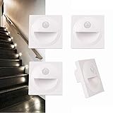 4 x LED Treppenlicht Einbauleuchte Einbaustrahler Wandeinbauleuchte Wandleuchte Wandeinbaustrahler Stufenlicht Beleuchtung Lampe mit Bewegungsmelder warmweiß 3000k für 60er Schalterdosen, 230V