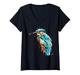 Damen Eisvogel Vogel Aquarell T-Shirt mit V