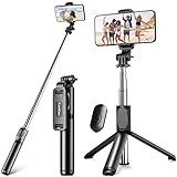 Selfie Stick Stativ, Erweiterbar 4 in 1 Selfie Stange & Handy Stativ mit Kabelloser Fernbedienung, Mini Selfiestick für iPhone 13/12/11 Pro/XS Max/XS/8, Samsung Smartp